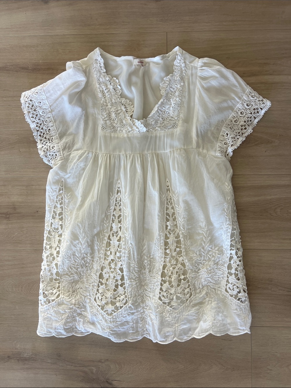 Sundance White/ivory Lace Trim Peasant Blouse - Women's Top